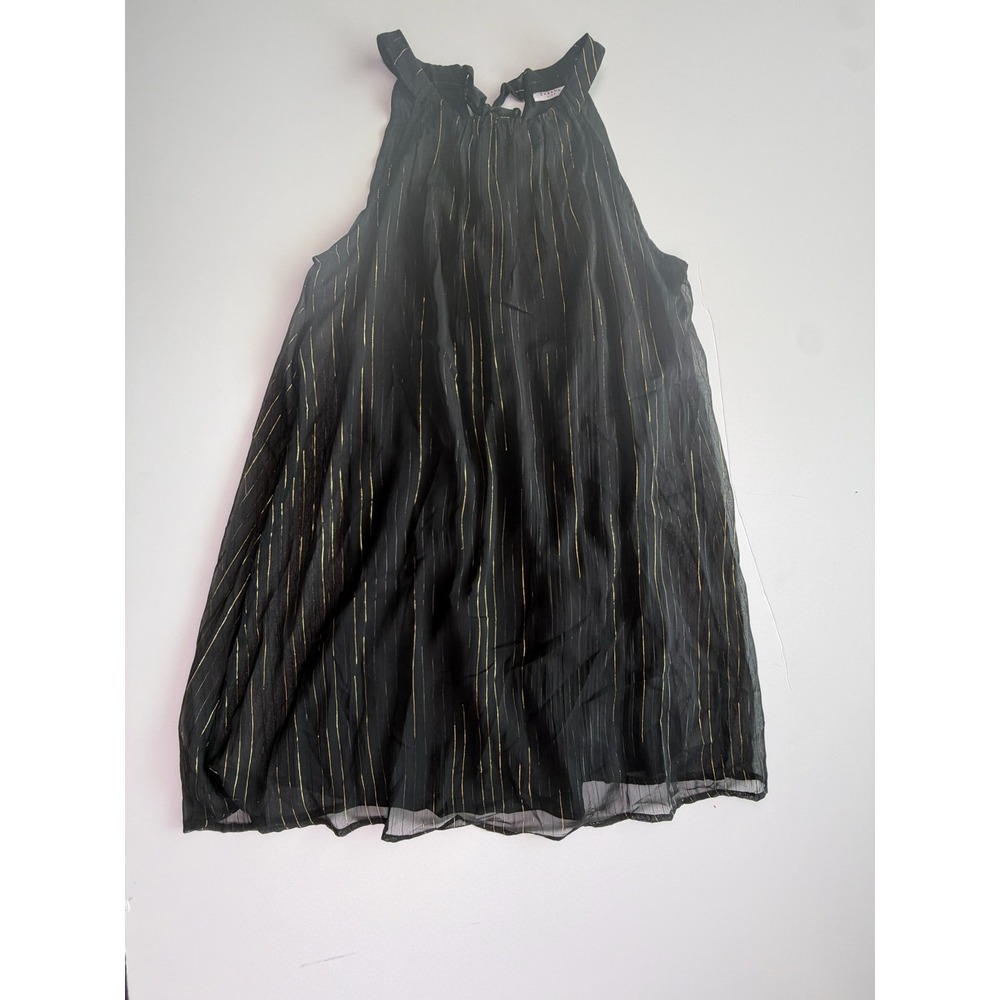 Cabana Life Womens Black Gold Metallic Stripe Halter Neck Tie Back Blouse Large